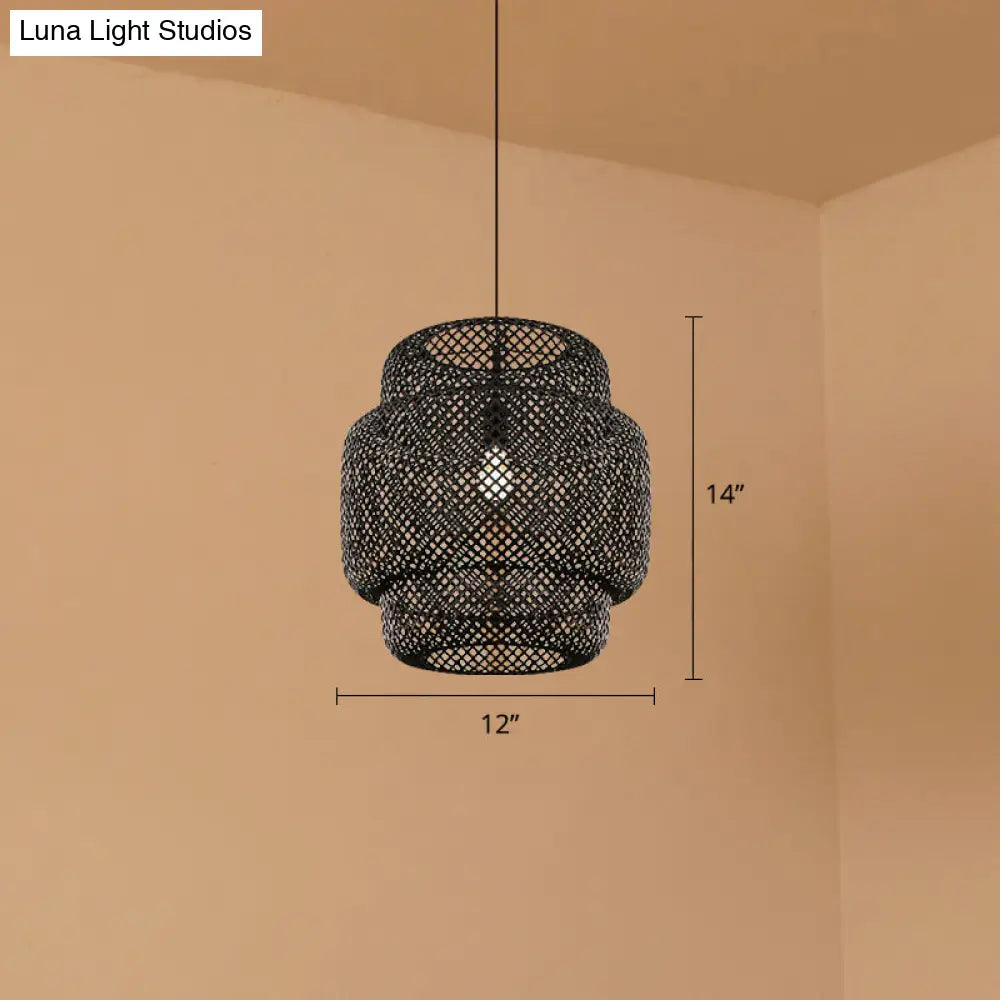 Contemporary Bamboo Pendant Light - Single-Bulb Suspension Fixture For Restaurants
