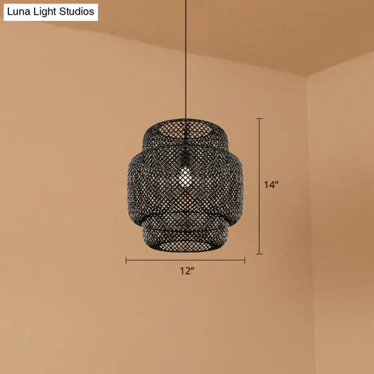 Contemporary Bamboo Pendant Light - Single-Bulb Suspension Fixture For Restaurants