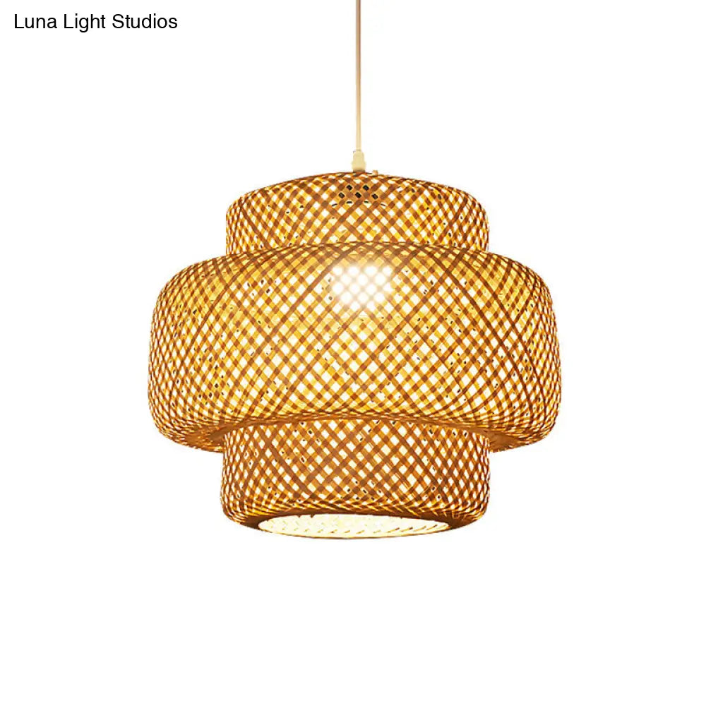 Contemporary Bamboo Pendant Light - Single-Bulb Suspension Fixture For Restaurants