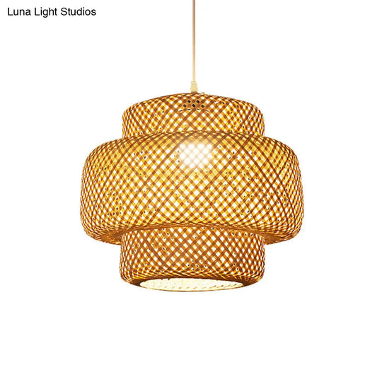 Contemporary Bamboo Pendant Light - Single-Bulb Suspension Fixture For Restaurants