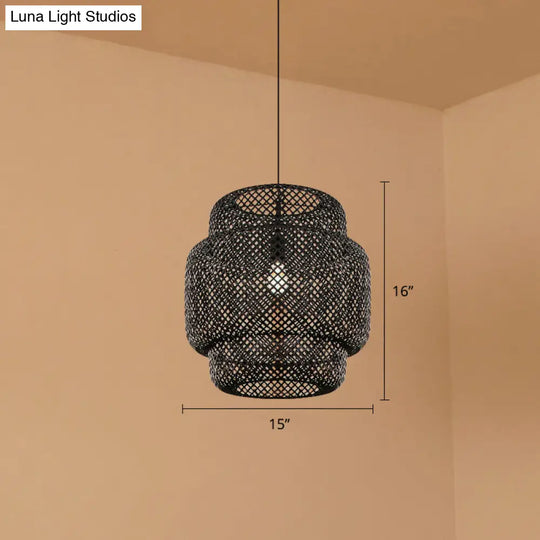 Contemporary Bamboo Pendant Light - Single-Bulb Suspension Fixture For Restaurants