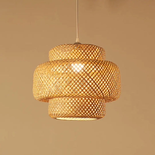 Contemporary Bamboo Pendant Light - Single-Bulb Suspension Fixture For Restaurants Wood / 15