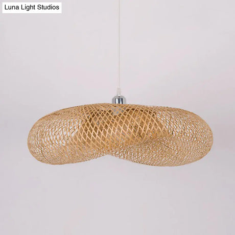Contemporary Bamboo Pendant Light - Single-Bulb Wood Suspension For Restaurants