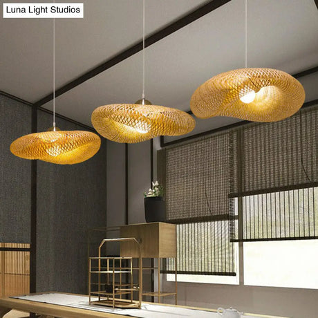 Contemporary Bamboo Pendant Light - Single-Bulb Wood Suspension For Restaurants