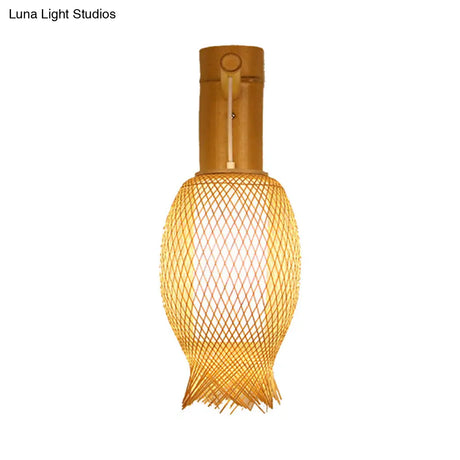 Contemporary Bamboo Wall Sconce Light With Inner White Cylinder Shade
