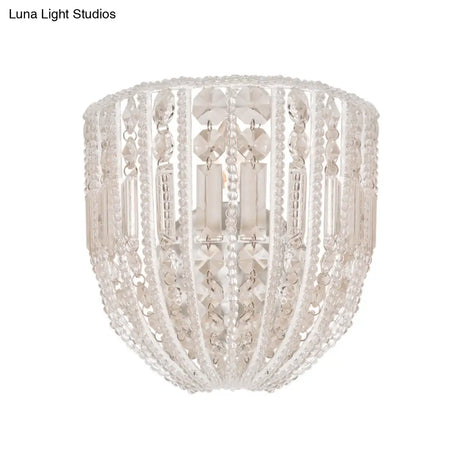 Contemporary Beaded Wall Sconce Light - Clear Crystal Elegant 1-Head Lamp For Living Room