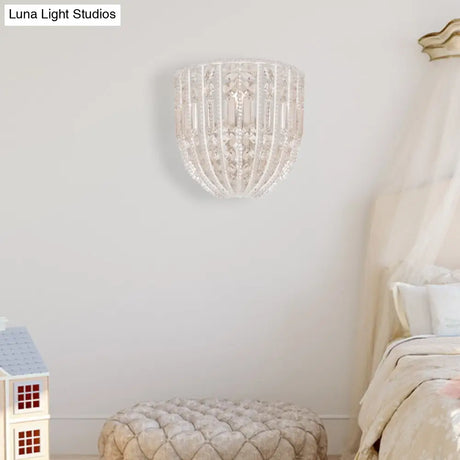 Contemporary Beaded Wall Sconce Light - Clear Crystal Elegant 1-Head Lamp For Living Room
