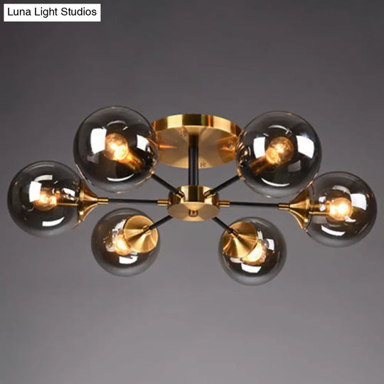Contemporary Bedroom Sparkle: Stained Glass Sputnik Flush Mount Ceiling Chandelier 6 / Smoke Gray