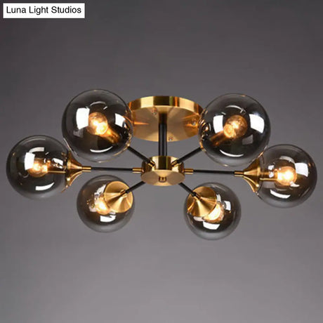 Contemporary Bedroom Sparkle: Stained Glass Sputnik Flush Mount Ceiling Chandelier 6 / Smoke Gray