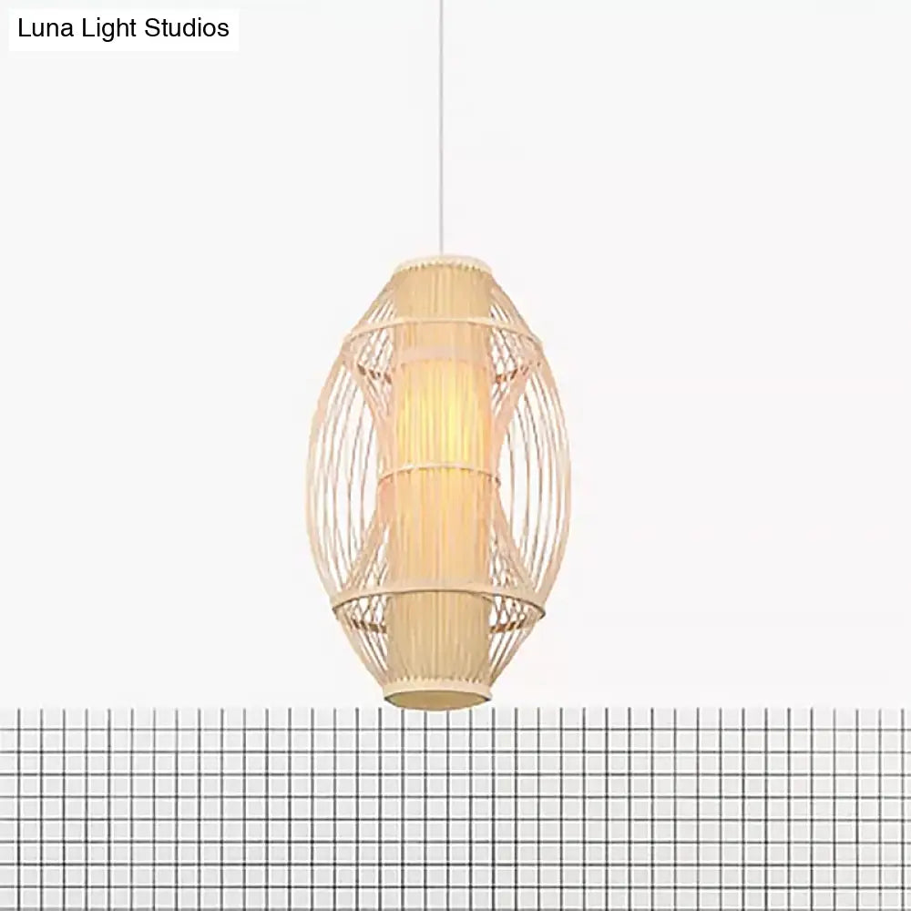 Contemporary Beige Bamboo Hanging Pendant Light For Kitchen