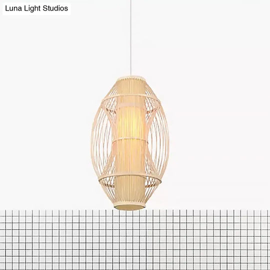 Contemporary Beige Bamboo Hanging Pendant Light For Kitchen