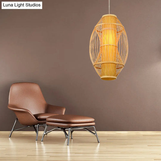 Contemporary Beige Bamboo Hanging Pendant Light For Kitchen