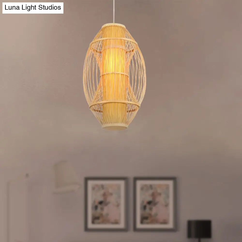 Contemporary Beige Bamboo Hanging Pendant Light For Kitchen