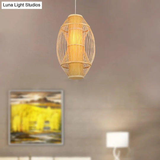 Contemporary Beige Bamboo Hanging Pendant Light For Kitchen