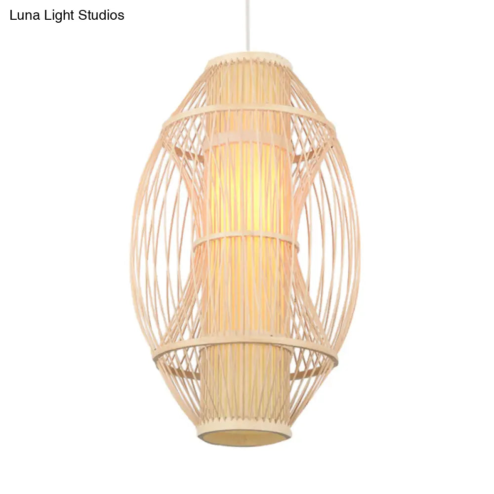 Contemporary Beige Bamboo Hanging Pendant Light For Kitchen