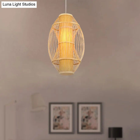 Contemporary Beige Bamboo Hanging Pendant Light For Kitchen