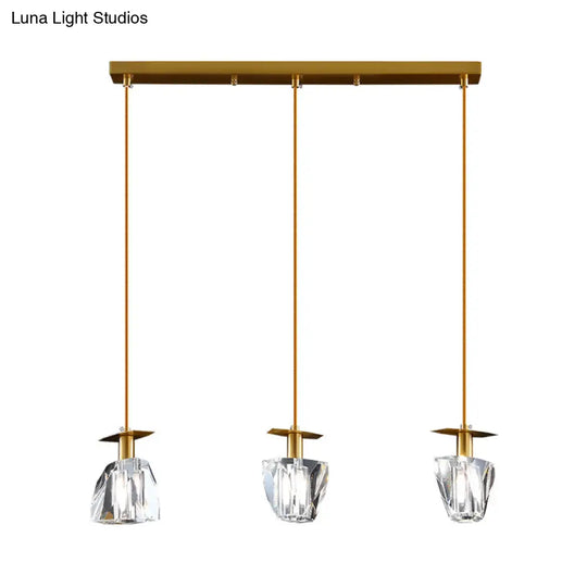 Contemporary Beveled Crystal Pendant Light Kit - Clear 3 Heads Irregular Cube Design
