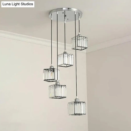Contemporary Beveled Crystal Pendant Light With Swirl Design