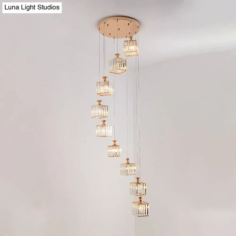Contemporary Beveled Crystal Pendant Light With Swirl Design