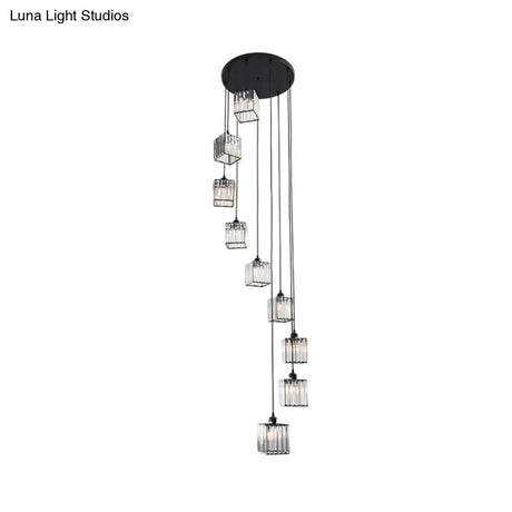 Contemporary Beveled Crystal Pendant Light With Swirl Design