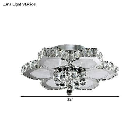 Contemporary Beveled Glass Lotus Led Flush Light In Chrome - Ideal For Bedroom 17’/22’ Wide