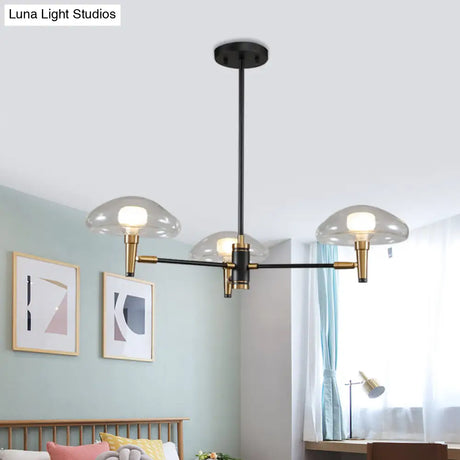 Contemporary Black And Gold Dining Room Chandelier With Clear Glass Shades