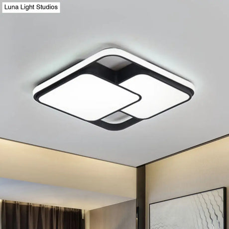 Contemporary Black And White Rectangular/Square Flush Mount Led Ceiling Light For Living Room -