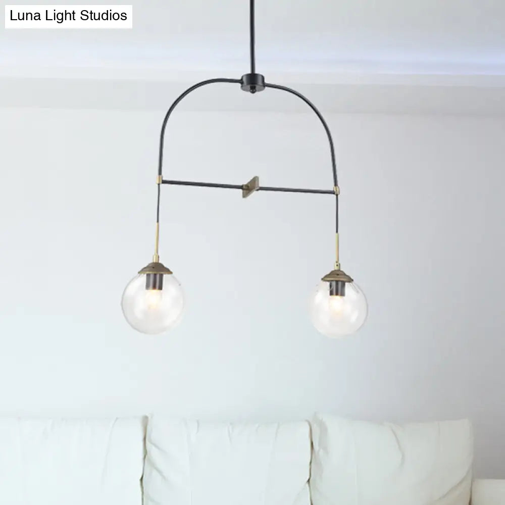 Contemporary Black Arched Pendant Lamp With Glass Shades - 2 Lights Ideal For Cafes