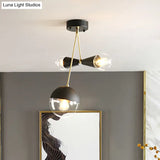 Contemporary Black Ball And Hourglass Semi Flush Mount Ceiling Light With 3 Bulbs – Clear Glass