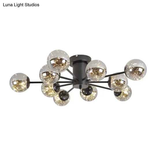 Contemporary Black Ceiling Light Fixture With Radial Smoke Grey Glass - Living Room Semi Flush