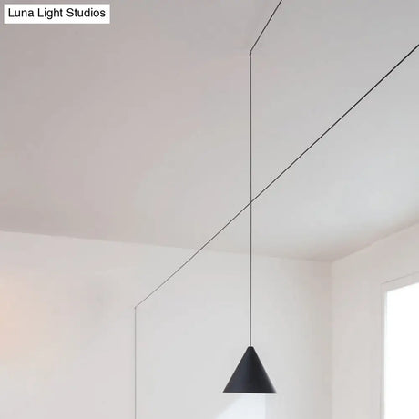 Contemporary Black Cone Metal Pendant Light For Dining Room With Adjustable Cord