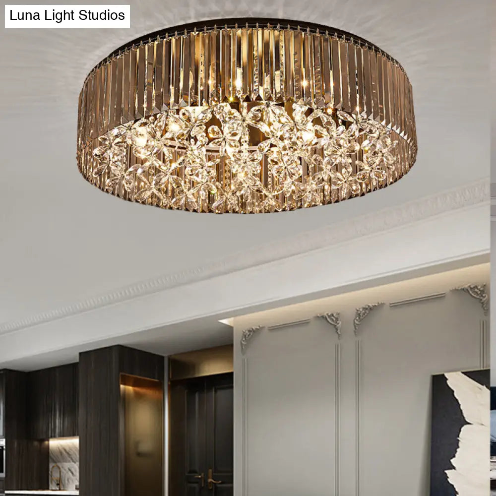 Contemporary Black Crystal 4-Head Flush Mount Ceiling Light
