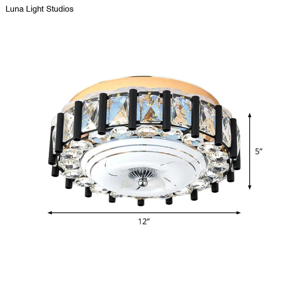 Contemporary Black Crystal Block Led Ceiling Flush Light For Corridors