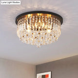 Contemporary Black Crystal Cascade Ceiling Light For Bedroom - 9 - Light Flush Mounted Fixture