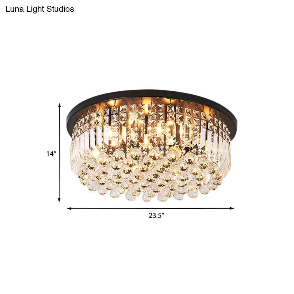 Contemporary Black Crystal Cascade Ceiling Light For Bedroom - 9 - Light Flush Mounted Fixture