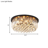 Contemporary Black Crystal Cascade Ceiling Light For Bedroom - 9 - Light Flush Mounted Fixture