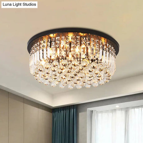 Contemporary Black Crystal Cascade Ceiling Light For Bedroom - 9 - Light Flush Mounted Fixture