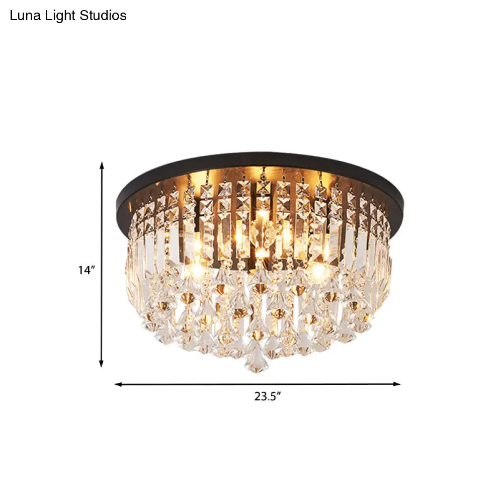 Contemporary Black Crystal Cascade Ceiling Light For Bedroom - 9 - Light Flush Mounted Fixture