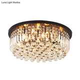 Contemporary Black Crystal Cascade Ceiling Light For Bedroom - 9 - Light Flush Mounted Fixture