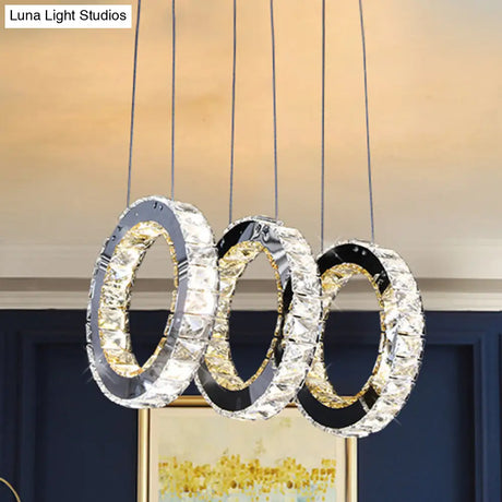 Contemporary Black Crystal Led Pendant: Round Living Room Cluster With Down Lighting