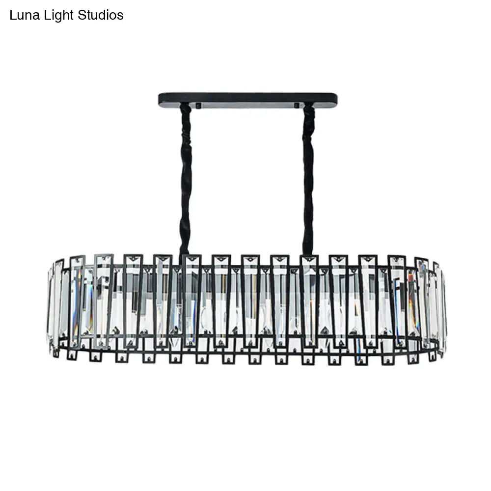 Contemporary Black Crystal Prism Island Pendant With 6 Heads For Dining Room Lighting