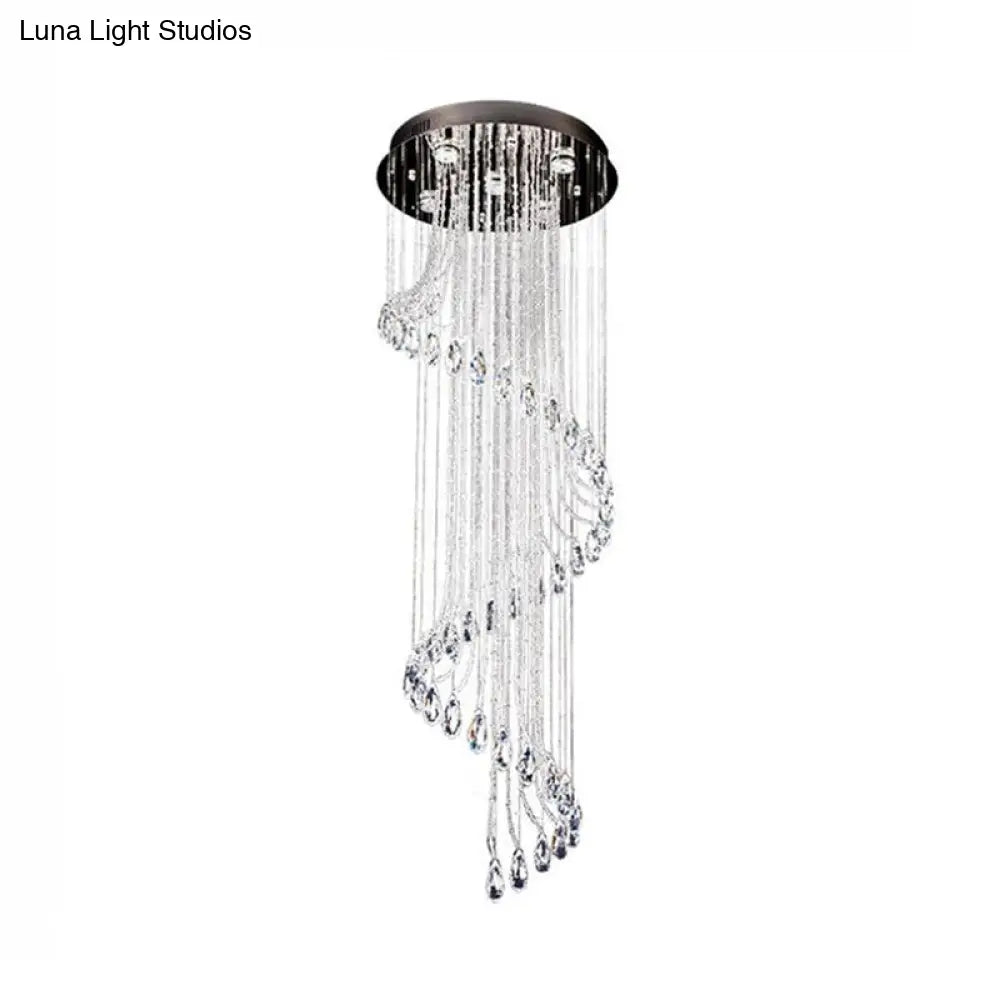 5-Light Black Led Ceiling Pendant With Clear Crystal Spiral Cluster For Contemporary Living Room