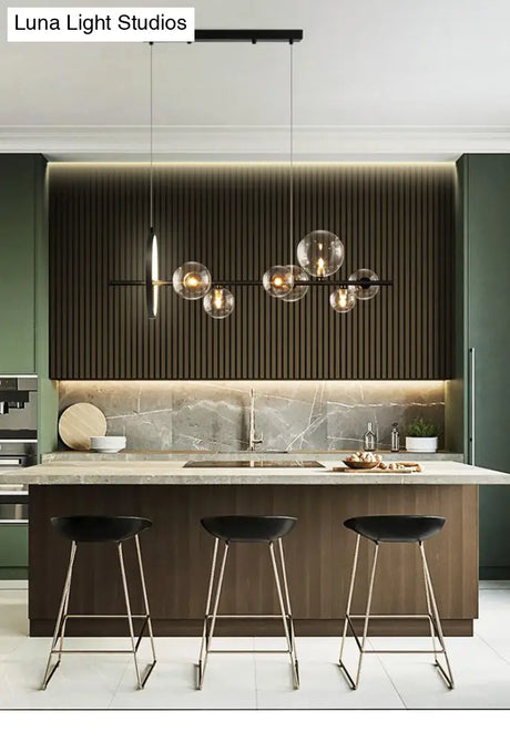 Contemporary Black Glass Pendant Lighting For Dining Table - Island Ceiling Light