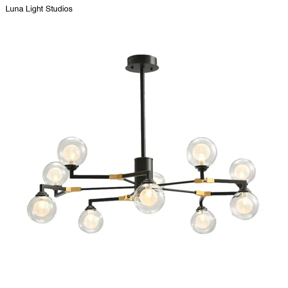 Contemporary Black Glass Sphere Chandelier With Radial Design - Led Hanging Light Kit (6/8/10