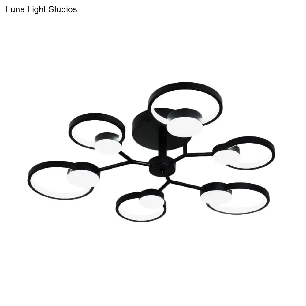 Contemporary Black/Gold Led Ceiling Light Fixture - Blossom Semi Flush Mount Lamp For Living Room