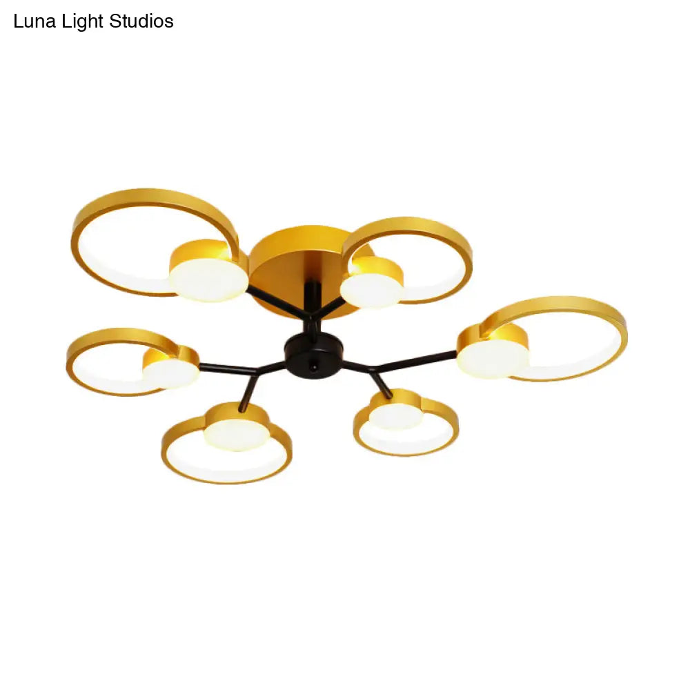 Contemporary Black/Gold Led Ceiling Light Fixture - Blossom Semi Flush Mount Lamp For Living Room