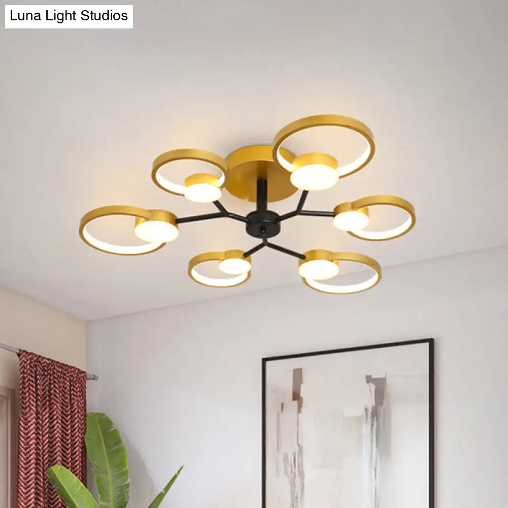 Contemporary Black/Gold Led Ceiling Light Fixture - Blossom Semi Flush Mount Lamp For Living Room