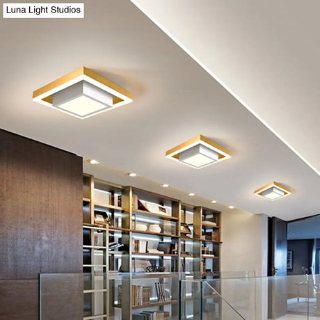 Contemporary Black/Gold Led Flush Mount Ceiling Lamp - Aluminum 2-Tier Square Design Warm/White