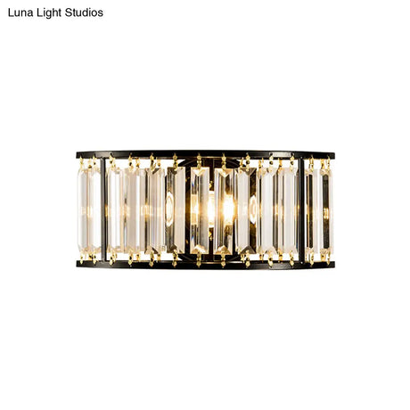 Contemporary Black/Gold Wall Lighting: Clear Crystal Half Cylinder Lamp With 1 Light