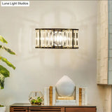 Contemporary Black/Gold Wall Lighting: Clear Crystal Half Cylinder Lamp With 1 Light